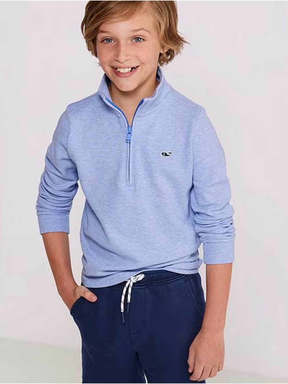 Vineyard Vines Boys Saltwater 1/4 zip Sweatshirt Pullover Jake Blue 10/12 M